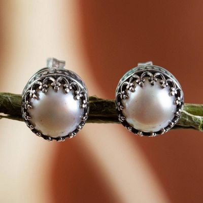Main image for Hand Crafted Bridal Earrings Fine Silver with Pearls Taxco Royalty