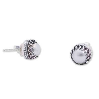 Alternate image for Hand Crafted Bridal Earrings Fine Silver with Pearls Taxco Royalty