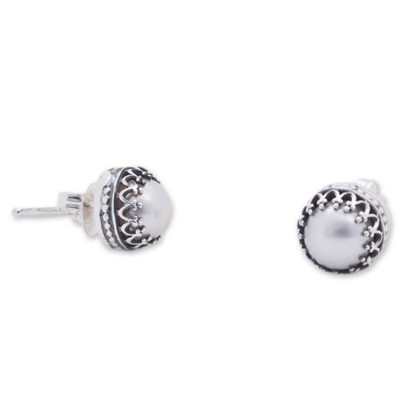 Alternate image for Hand Crafted Bridal Earrings Fine Silver with Pearls Taxco Royalty