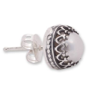 Alternate image for Hand Crafted Bridal Earrings Fine Silver with Pearls Taxco Royalty
