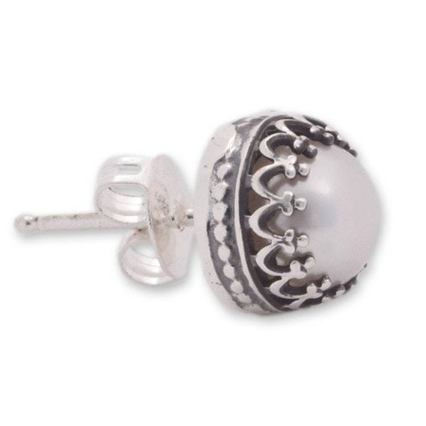 Alternate image for Hand Crafted Bridal Earrings Fine Silver with Pearls Taxco Royalty