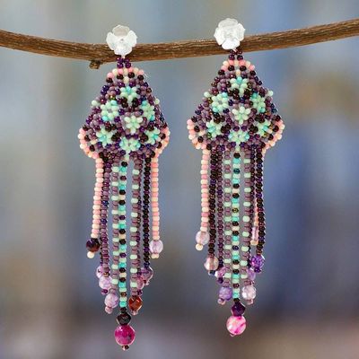 Main image for Agate and Glass Bead Waterfall Earrings from Mexico Sweet Tradition