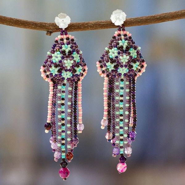 Alternate image for Agate and Glass Bead Waterfall Earrings from Mexico Sweet Tradition