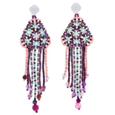 Alternate image for Agate and Glass Bead Waterfall Earrings from Mexico Sweet Tradition