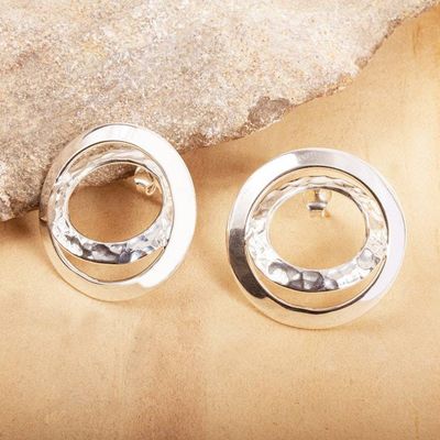 Main image for Hammered and Polished Sterling Silver Earrings Double Window