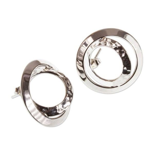 Alternate image for Hammered and Polished Sterling Silver Earrings Double Window