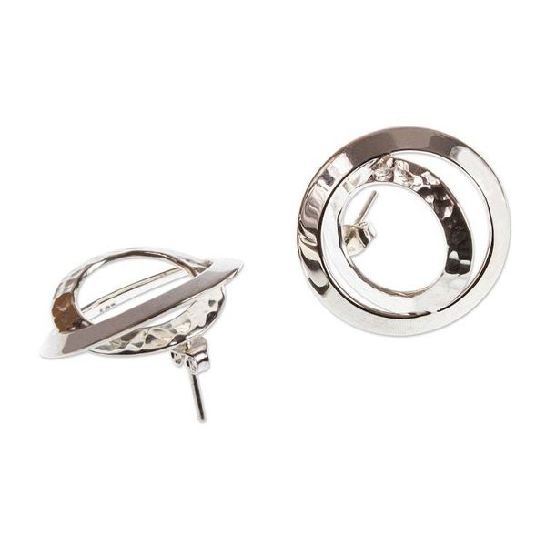 Alternate image for Hammered and Polished Sterling Silver Earrings Double Window