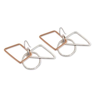 Alternate image for Geometric Sterling Silver and Copper Dangle Earrings Geometric Trio
