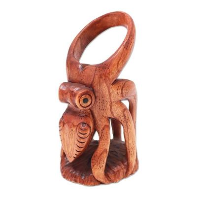 Alternate image for Hand-Carved Wood Octopus Wine Holder from Bali Octopus Sommelier