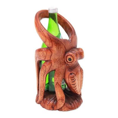 Alternate image for Hand-Carved Wood Octopus Wine Holder from Bali Octopus Sommelier