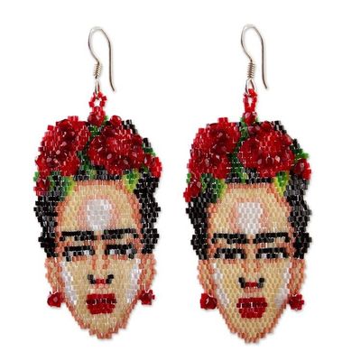 Alternate image for Handcrafted Frida Kahlo Huichol Earrings in Beadwork Immortal Frida