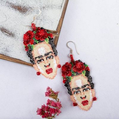Alternate image for Handcrafted Frida Kahlo Huichol Earrings in Beadwork Immortal Frida
