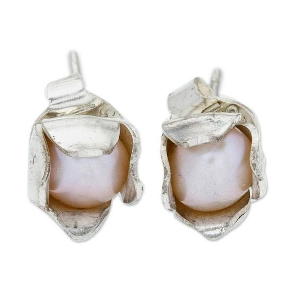 Alternate image for Artisan Crafted Cultured Pearl Stud Earrings Bud of Life