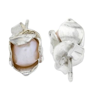 Alternate image for Artisan Crafted Cultured Pearl Stud Earrings Bud of Life
