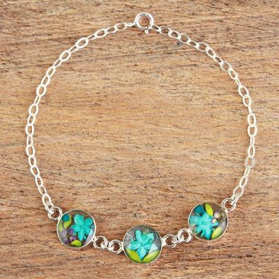 Main image for Blue Resin and Flower Pendants on a Sterling Silver Chain Turquoise Trio