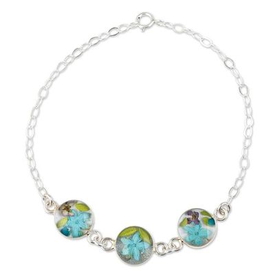 Alternate image for Blue Resin and Flower Pendants on a Sterling Silver Chain Turquoise Trio