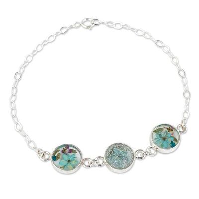 Alternate image for Blue Resin and Flower Pendants on a Sterling Silver Chain Turquoise Trio