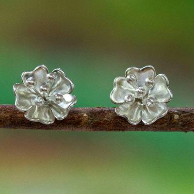 Main image for Matte and Polished 925 Silver Peach Blossom Button Earrings Peach Blossom Beauty