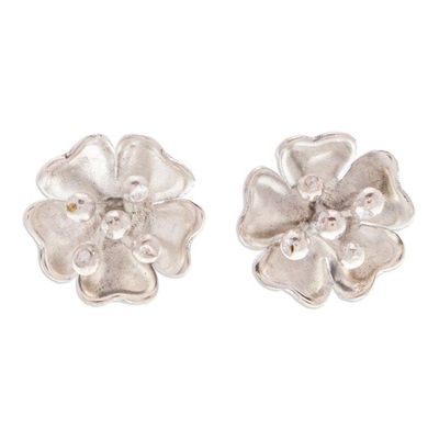 Alternate image for Matte and Polished 925 Silver Peach Blossom Button Earrings Peach Blossom Beauty