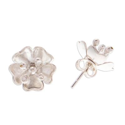 Alternate image for Matte and Polished 925 Silver Peach Blossom Button Earrings Peach Blossom Beauty