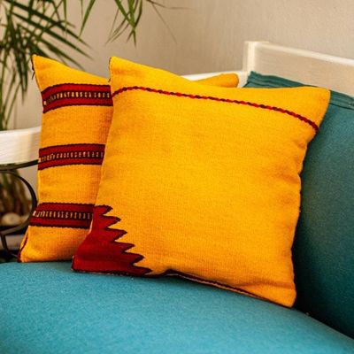 Alternate image for Set of 2 Artisan Crafted Yellow Wool Striped Cushion Covers Burning Mountains