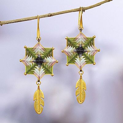 Main image for 18k Gold-Plated Dangle Earrings with Olive Geometric Design Olive Feather