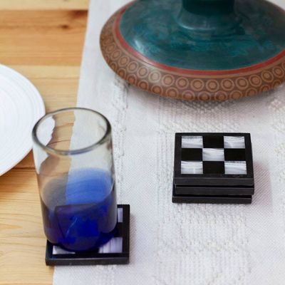 Main image for 4 Modern Square Onyx Marble Coasters with Chess Board Theme Chess Elegance