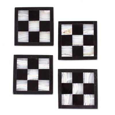 Alternate image for 4 Modern Square Onyx Marble Coasters with Chess Board Theme Chess Elegance