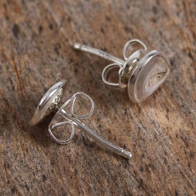 Alternate image for Modern Sterling Silver Stud Earrings from Mexico Parabolic Shine