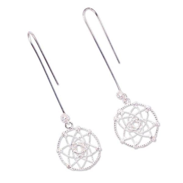 Alternate image for Handmade Sterling Dangle Earrings Delicate Dreamcatcher