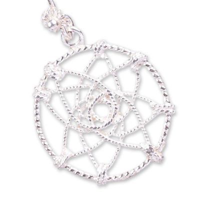 Alternate image for Handmade Sterling Dangle Earrings Delicate Dreamcatcher
