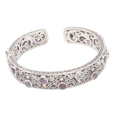 Alternate image for Geometric 18k Gold-Accented Cuff Bracelet with Multiple Gems Pyramids of Bali