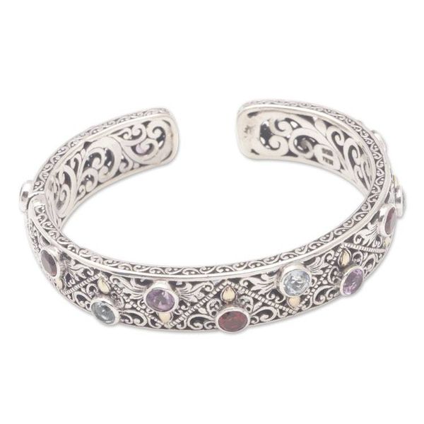 Alternate image for Geometric 18k Gold-Accented Cuff Bracelet with Multiple Gems Pyramids of Bali