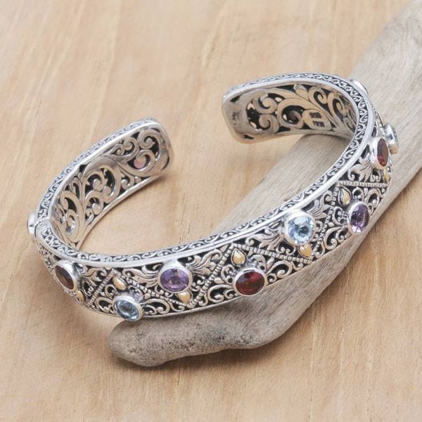 Alternate image for Geometric 18k Gold-Accented Cuff Bracelet with Multiple Gems Pyramids of Bali