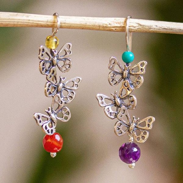Alternate image for Butterfly-Themed Dangle Earrings from Mexico Flying Butterflies