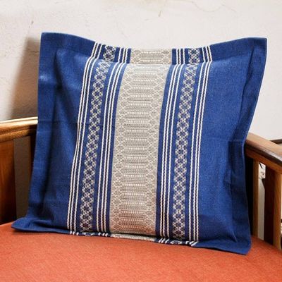 Main image for Handwoven Cotton Cushion Cover in Royal Blue from Mexico Royal Blue Temptation