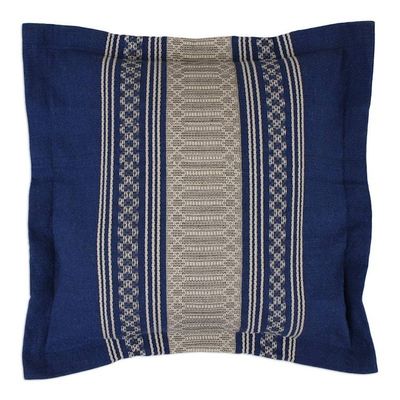 Alternate image for Handwoven Cotton Cushion Cover in Royal Blue from Mexico Royal Blue Temptation