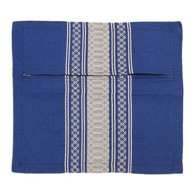 Alternate image for Handwoven Cotton Cushion Cover in Royal Blue from Mexico Royal Blue Temptation