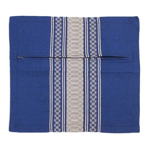 Alternate image for Handwoven Cotton Cushion Cover in Royal Blue from Mexico Royal Blue Temptation