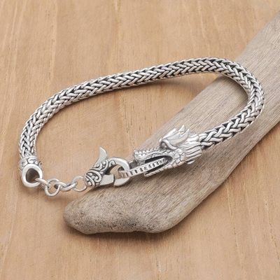Alternate image for Balinese Sterling Silver Chain Bracelet with Dragon Motif Dragon Power