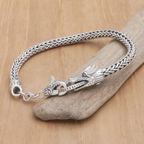 Alternate image for Balinese Sterling Silver Chain Bracelet with Dragon Motif Dragon Power