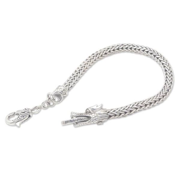 Alternate image for Balinese Sterling Silver Chain Bracelet with Dragon Motif Dragon Power