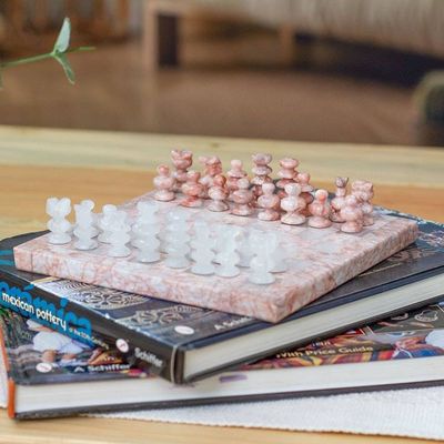 Alternate image for Hand-Carved White Onyx and Pink Marble Chess Set from Mexico Exciting Challenge