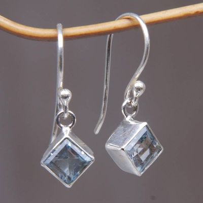 Alternate image for Blue Topaz Sterling Silver Dangle Earrings Heavens Window