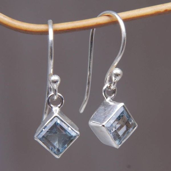 Alternate image for Blue Topaz Sterling Silver Dangle Earrings Heavens Window