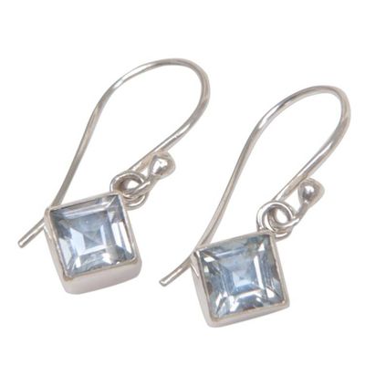 Alternate image for Blue Topaz Sterling Silver Dangle Earrings Heavens Window