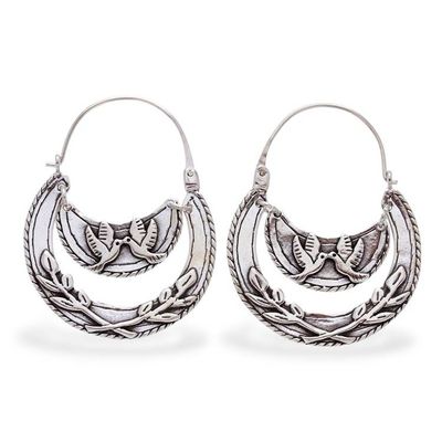 Alternate image for Doves Kiss on Sterling Silver Hoop Earrings Kiss of Peace