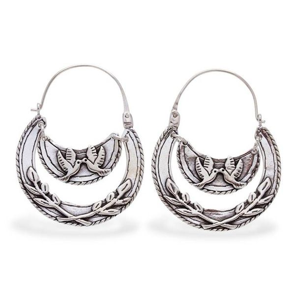 Alternate image for Doves Kiss on Sterling Silver Hoop Earrings Kiss of Peace
