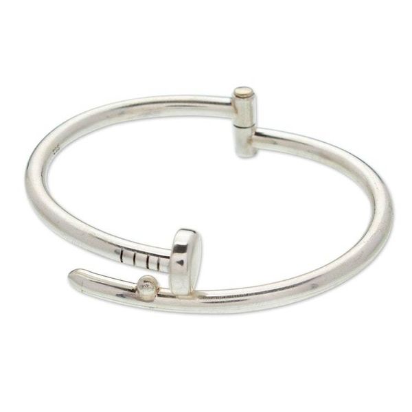 Alternate image for Polished Taxco Sterling Silver Nail Wristband Bracelet Nail Flair