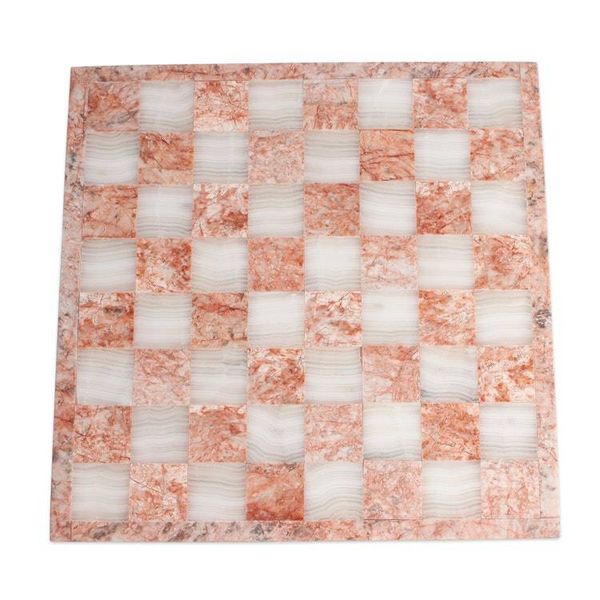 Alternate image for Modern Hand-Carved White Onyx and Pink Marble Chess Set Riveting Challenge